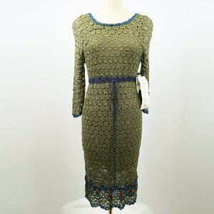 NWT St. Tropez West Crochet Midi Dress Size L Olive/Mossy Green